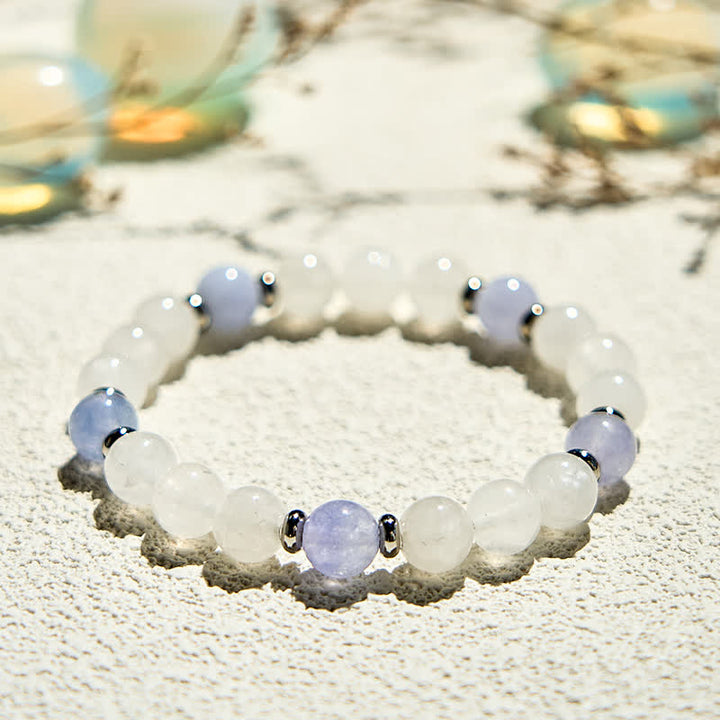 Olivenorma Natural Blue Quartz Clear Crystal Beaded Bracelet