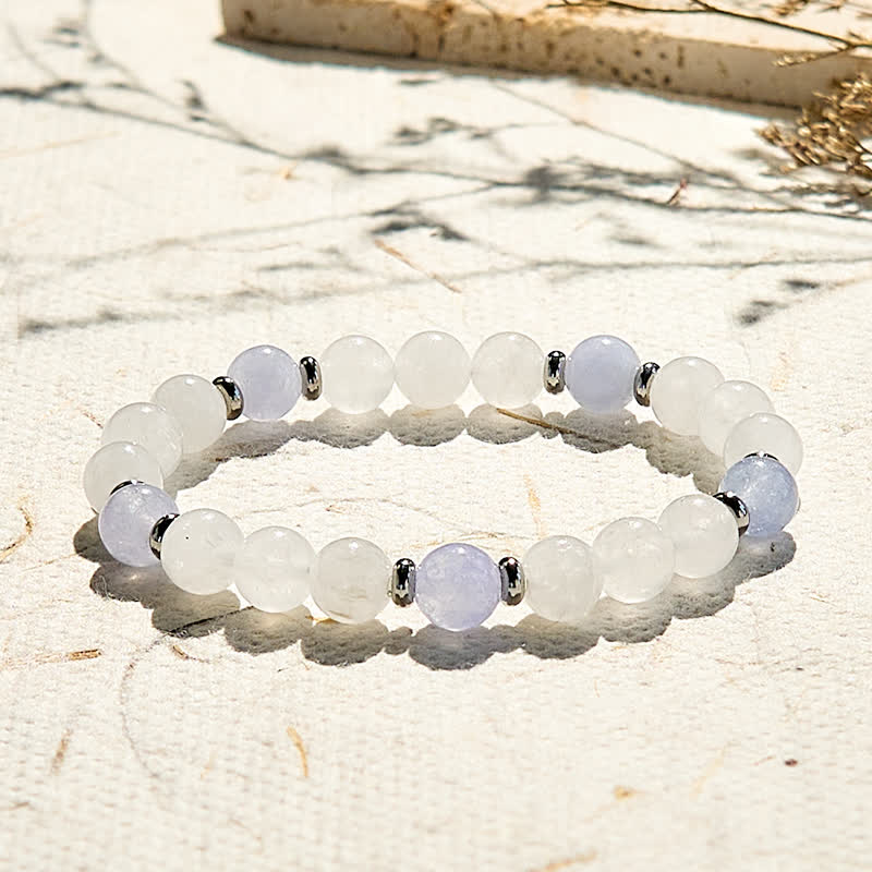 Olivenorma Natural Blue Quartz Clear Crystal Beaded Bracelet