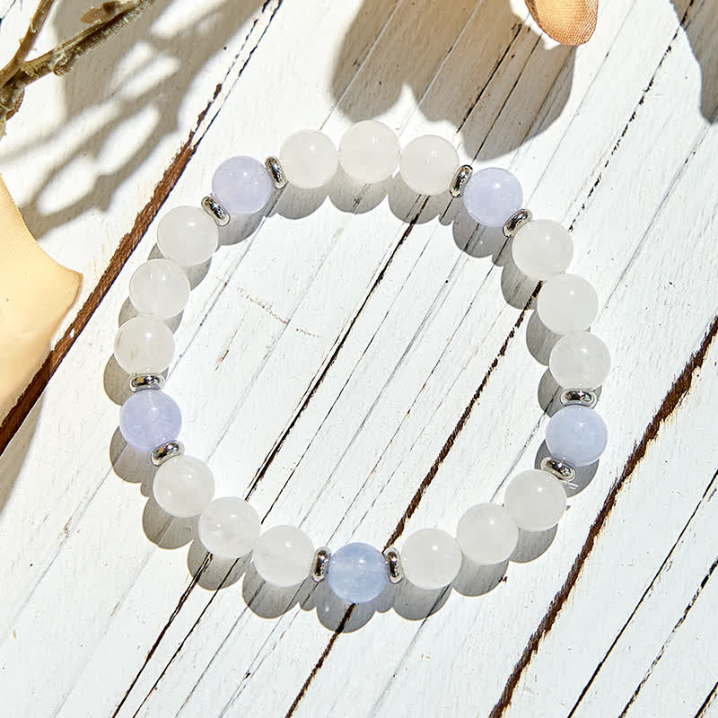 Olivenorma Natural Blue Quartz Clear Crystal Beaded Bracelet