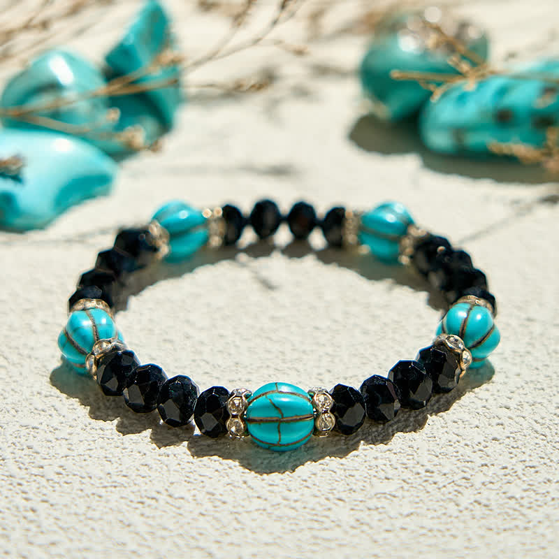 Olivenorma Pumpkin Shape Turquoise Obsidian Beaded Bracelet