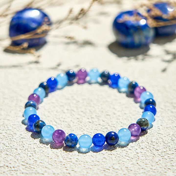 Olivenorma Natural Amethyst Aquamarine Lapis Lazuli Beaded Bracelet