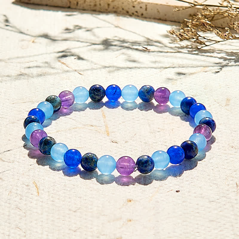 Olivenorma Natural Amethyst Aquamarine Lapis Lazuli Beaded Bracelet