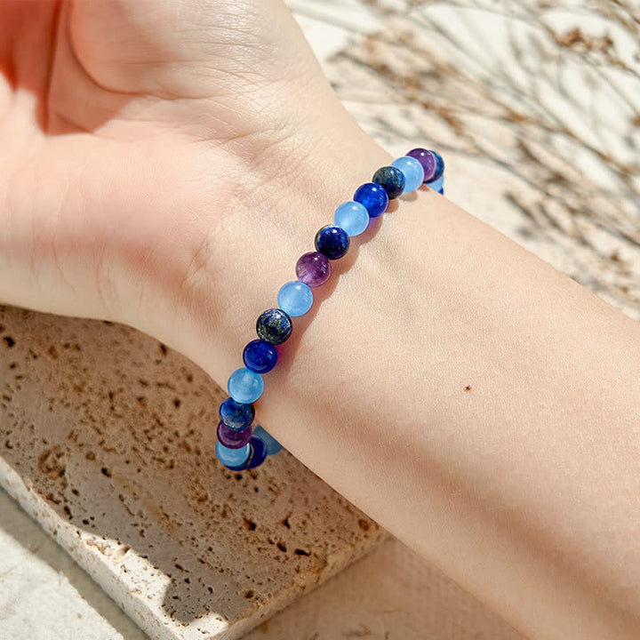 Olivenorma Natural Amethyst Aquamarine Lapis Lazuli Beaded Bracelet