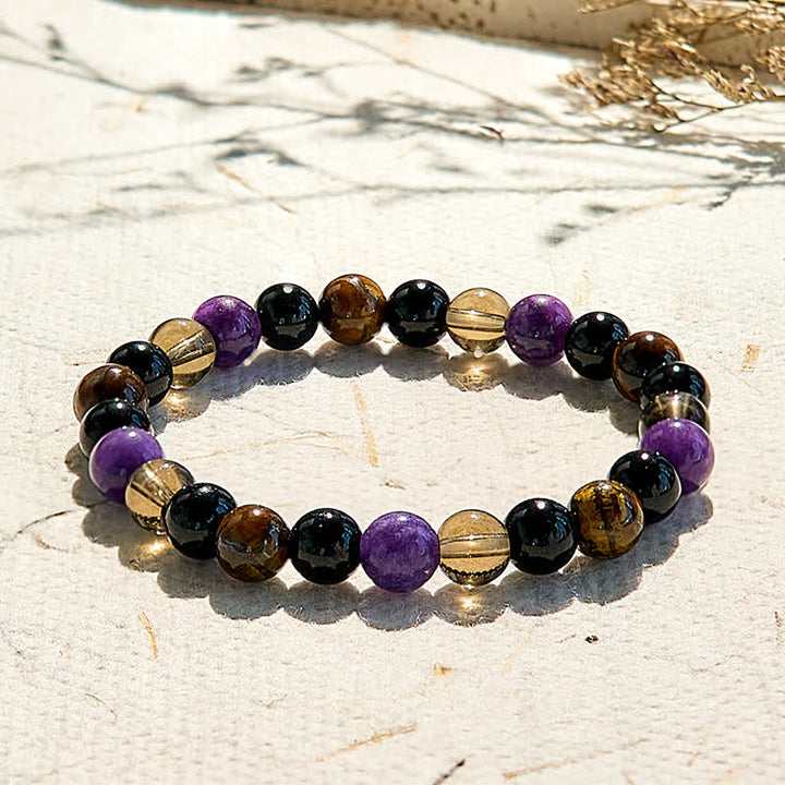 Olivenorma Obsidian Tiger Eye Charoite Beaded Bracelet