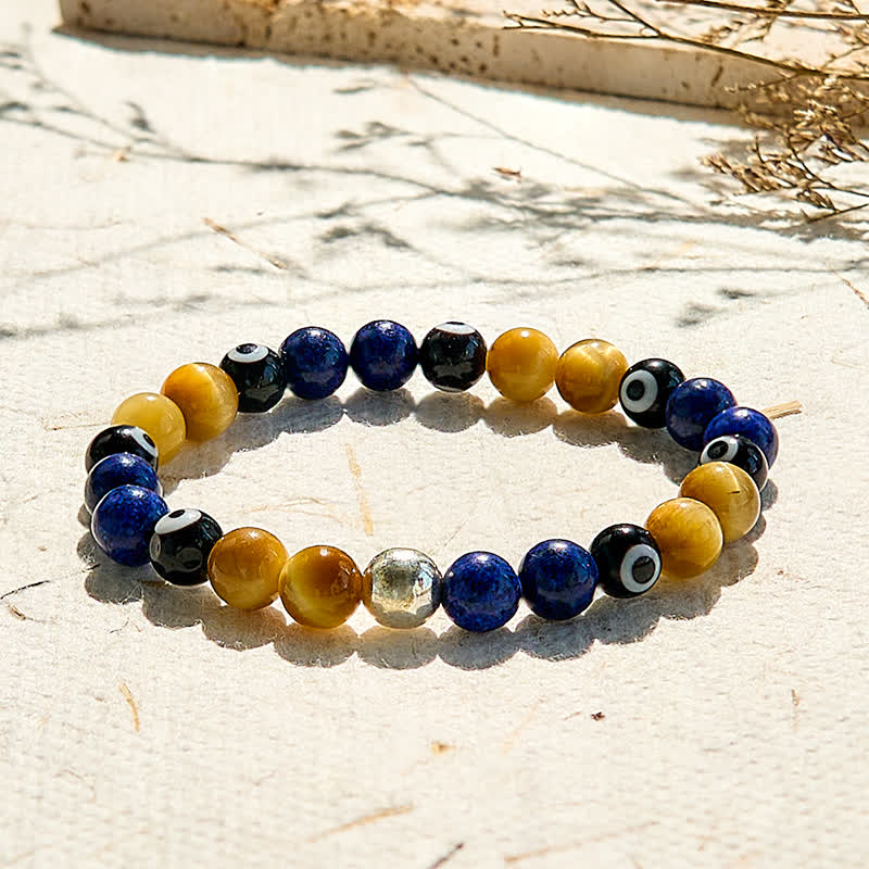 Olivenorma Lapis Lazuli Tiger Eye Evil Eye Beaded Bracelet