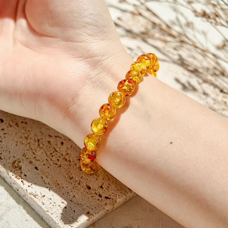 Olivenorma Natural Flower Amber Beaded Bracelet