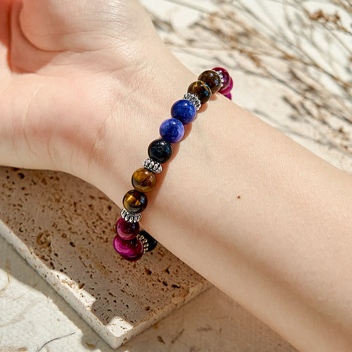 Olivenorma Obsidian Lapis Lazuli Tiger Eye Beaded Bracelet