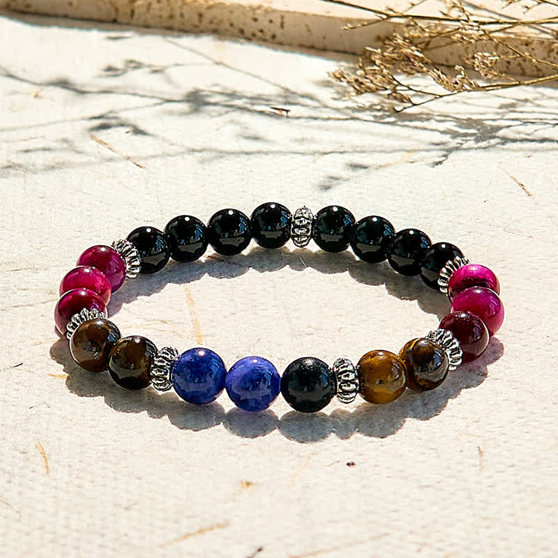 Olivenorma Obsidian Lapis Lazuli Tiger Eye Beaded Bracelet