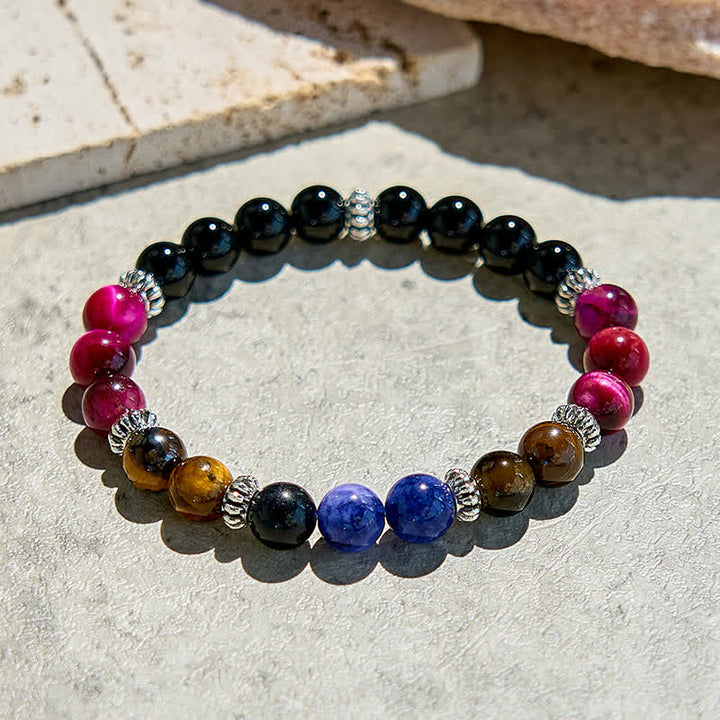 Olivenorma Obsidian Lapis Lazuli Tiger Eye Beaded Bracelet