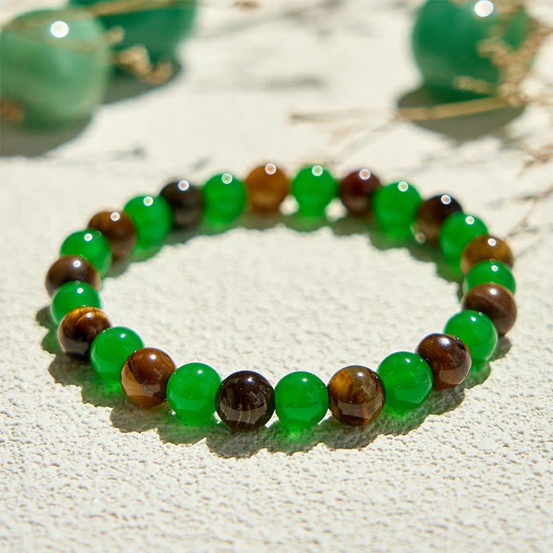 Olivenorma 8mm Green Aventurine Tiger Eye Beaded Bracelet