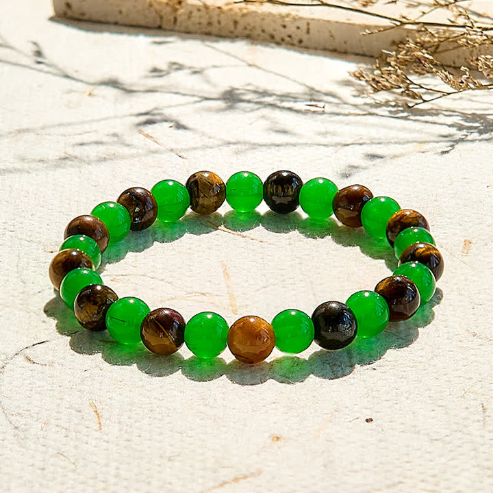 Olivenorma 8mm Green Aventurine Tiger Eye Beaded Bracelet