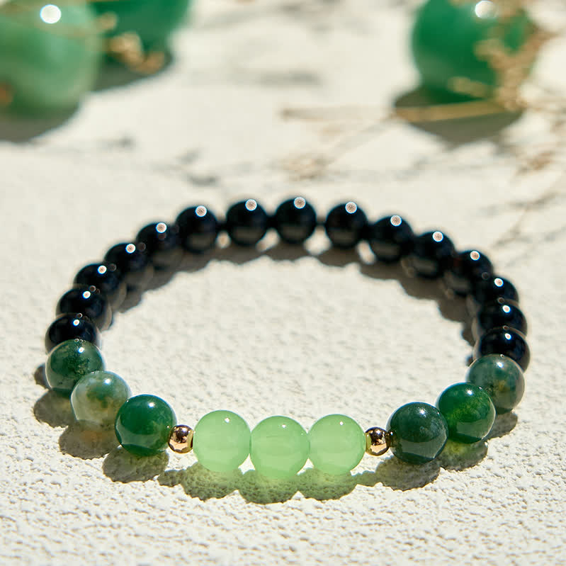 Olivenorma Natural Obsidian Moss Agate Beaded Bracelet