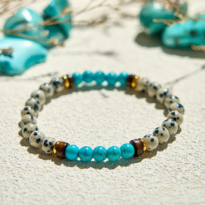 Olivenorma Natural Dalmatian Jasper Turquoise Beaded Bracelet