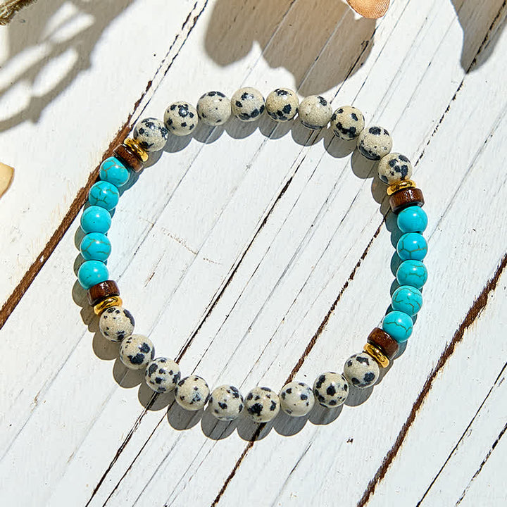 Olivenorma Natural Dalmatian Jasper Turquoise Beaded Bracelet