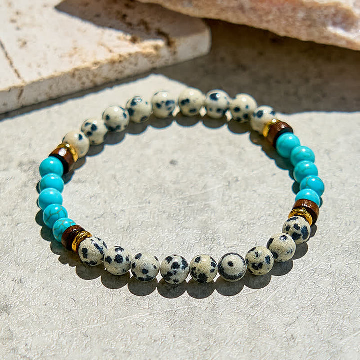 Olivenorma Natural Dalmatian Jasper Turquoise Beaded Bracelet