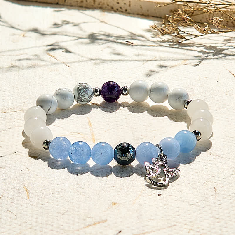 Olivenorma Aquamarine Clear Crystal Hematite Beaded Bracelet