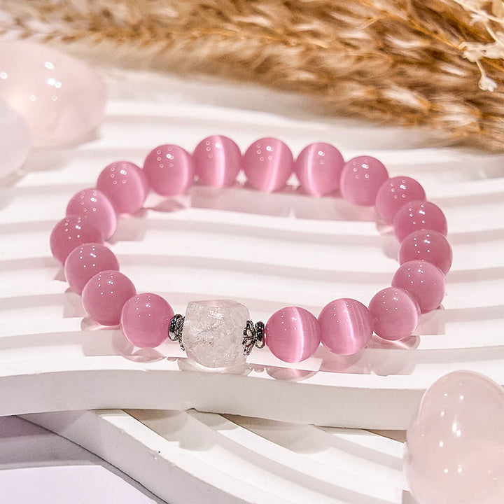 Olivenorma Glitter Pink Cat's Eye Stone Beaded Bracelet