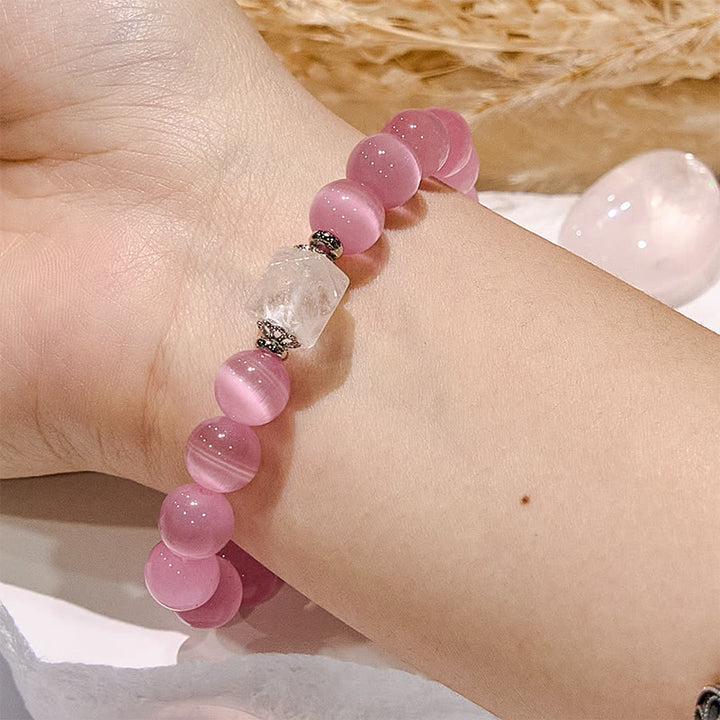 Olivenorma Glitter Pink Cat's Eye Stone Beaded Bracelet