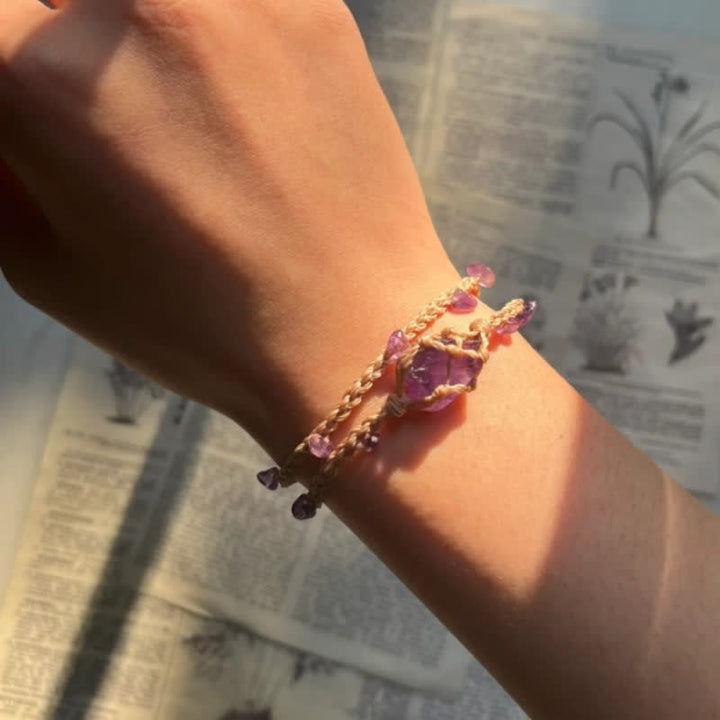 Olivenorma Natural Amethyst Crystal Braided Bracelet