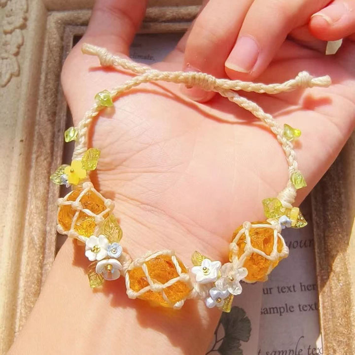 Olivenorma Natural Citrine Peridot Crystal Braided Bracelet