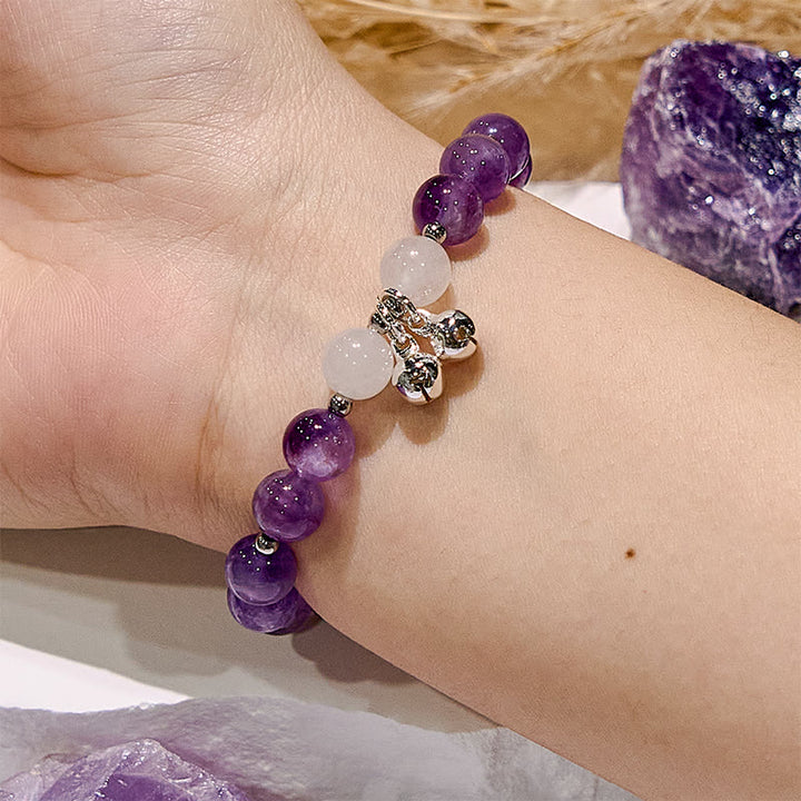 Olivenorma Natural Amethyst with White Jade Bell Beaded Bracelet