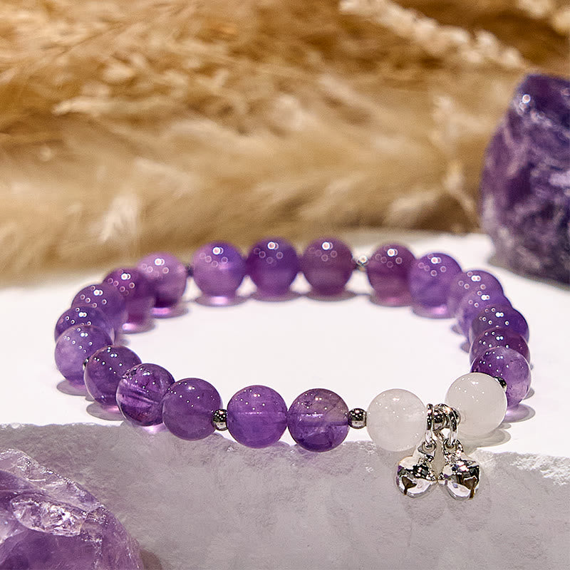 Olivenorma Natural Amethyst with White Jade Bell Beaded Bracelet