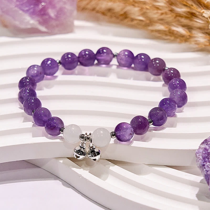 Olivenorma Natural Amethyst with White Jade Bell Beaded Bracelet