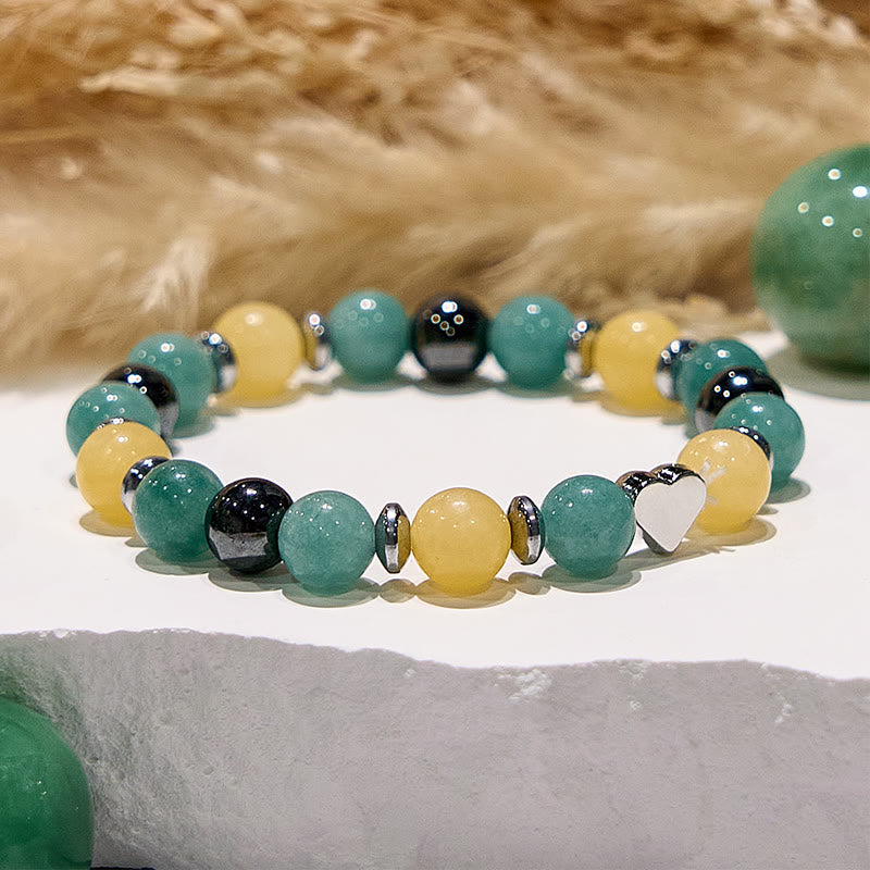 Olivenorma Green Aventurine Yellow Jade Heart Beaded Bracelet