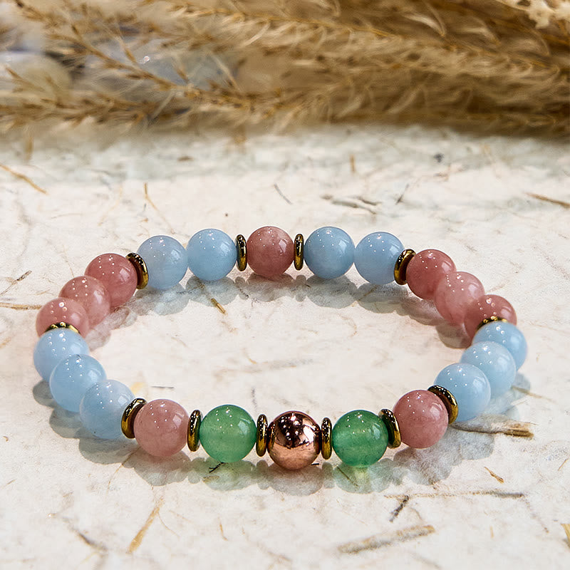 Olivenorma Natural Rose Quartz Aquamarine Bestie Beaded Bracelet