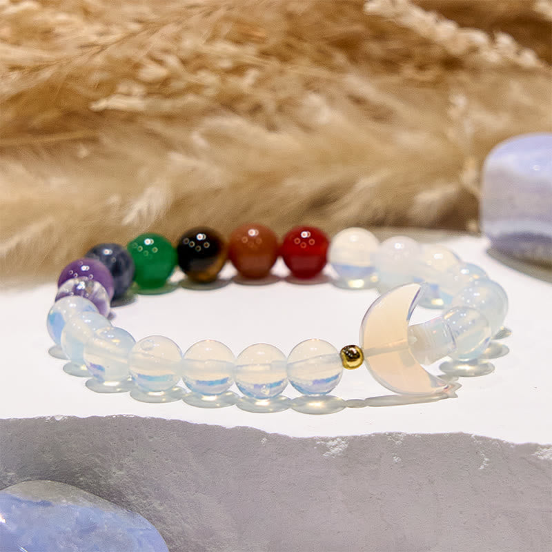 Olivenorma Opal Chakra Moon And Star Beaded Bracelet