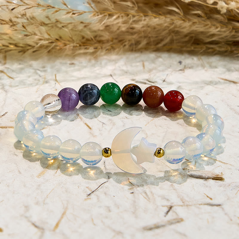 Olivenorma Opal Chakra Moon And Star Beaded Bracelet