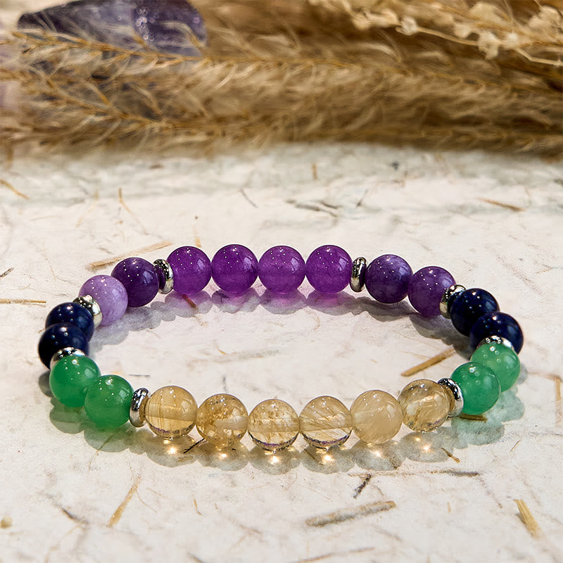 Olivenorma Amethyst Citrine Round Gemstone Beaded Bracelet