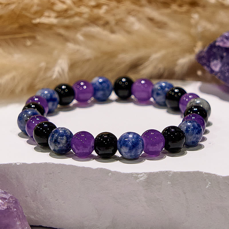 Olivenorma Dark Style Amethyst Obsidian Sodalite Gem Bracelet