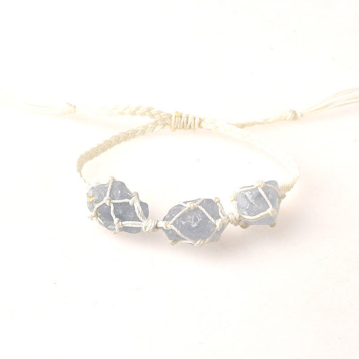 Olivenorma Three Raw Stones Net Bag Crystal Braided Bracelet