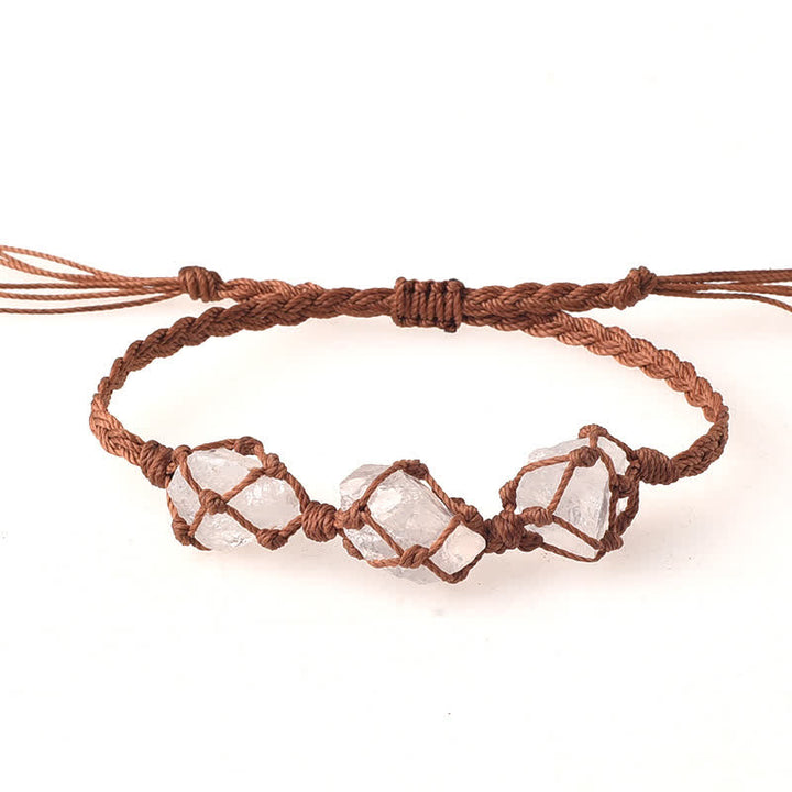 Olivenorma Three Raw Stones Net Bag Crystal Braided Bracelet