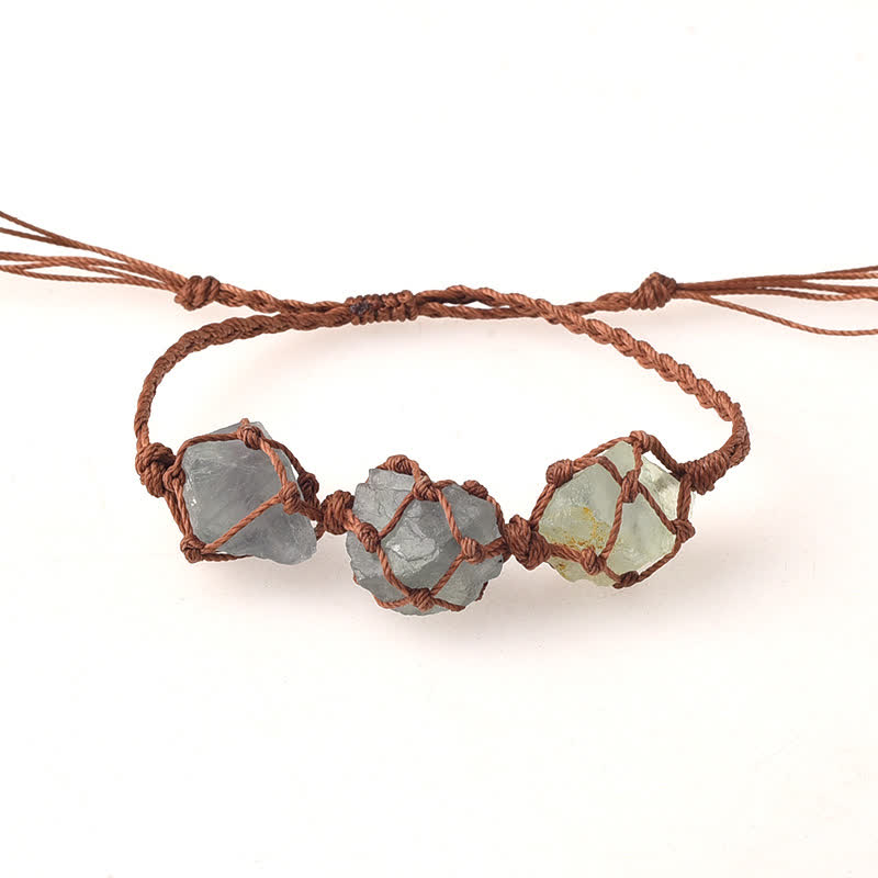 Olivenorma Three Raw Stones Net Bag Crystal Braided Bracelet