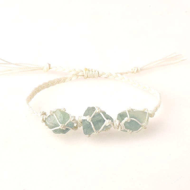 Olivenorma Three Raw Stones Net Bag Crystal Braided Bracelet