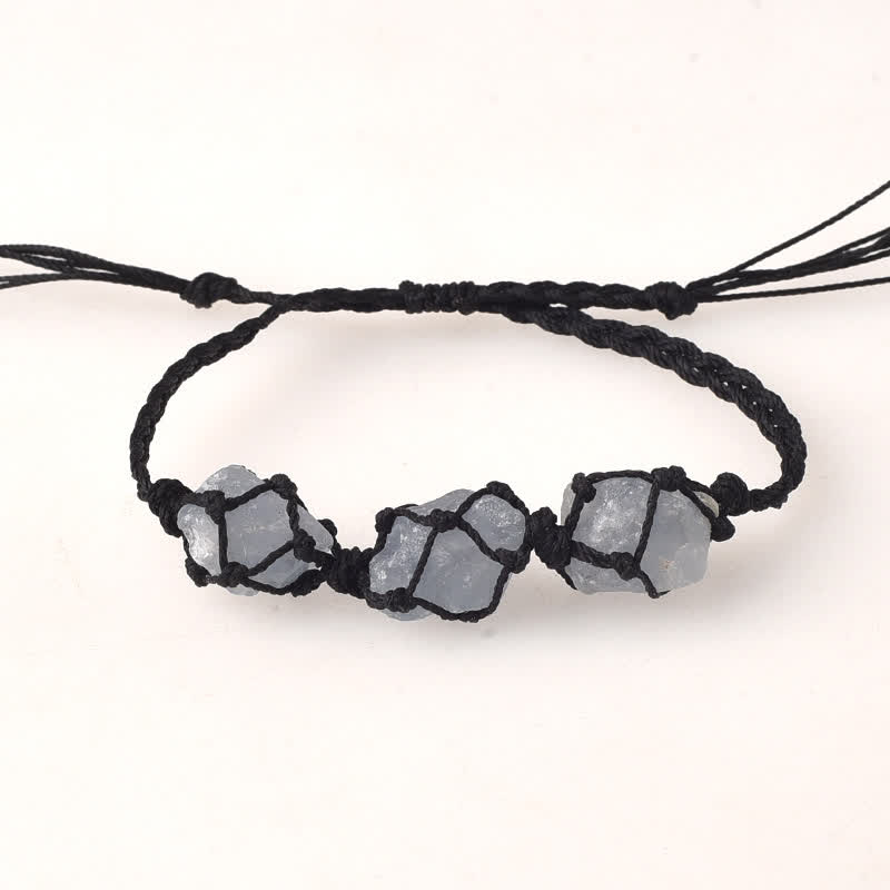 Olivenorma Three Raw Stones Net Bag Crystal Braided Bracelet