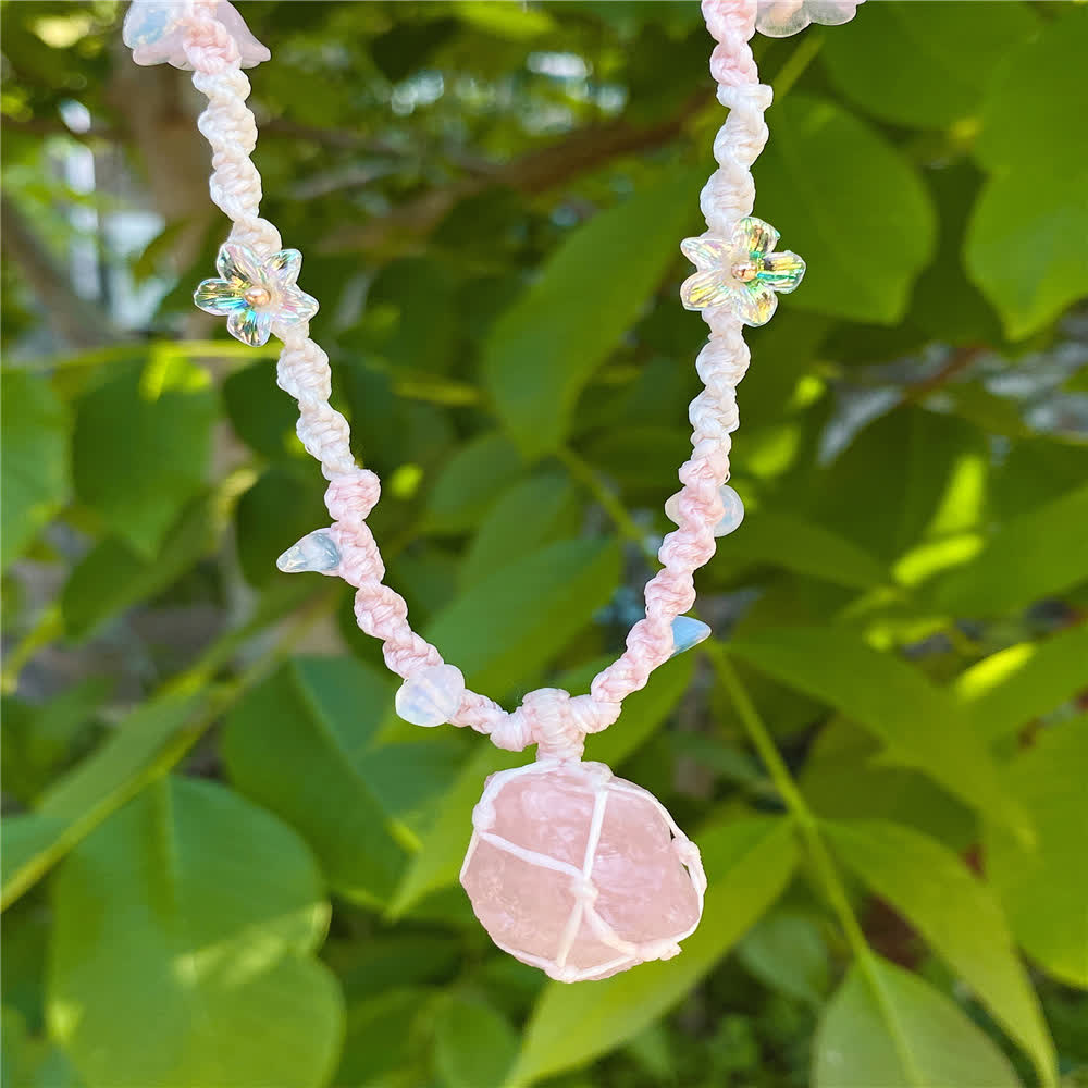 Olivenorma Rose Quartz Opalite Crystal Braided Necklace