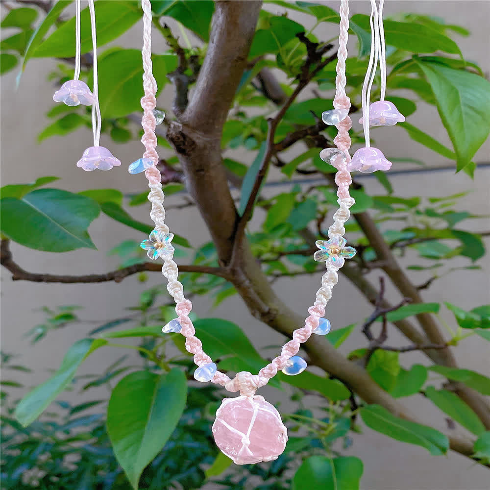 Olivenorma Rose Quartz Opalite Crystal Braided Necklace