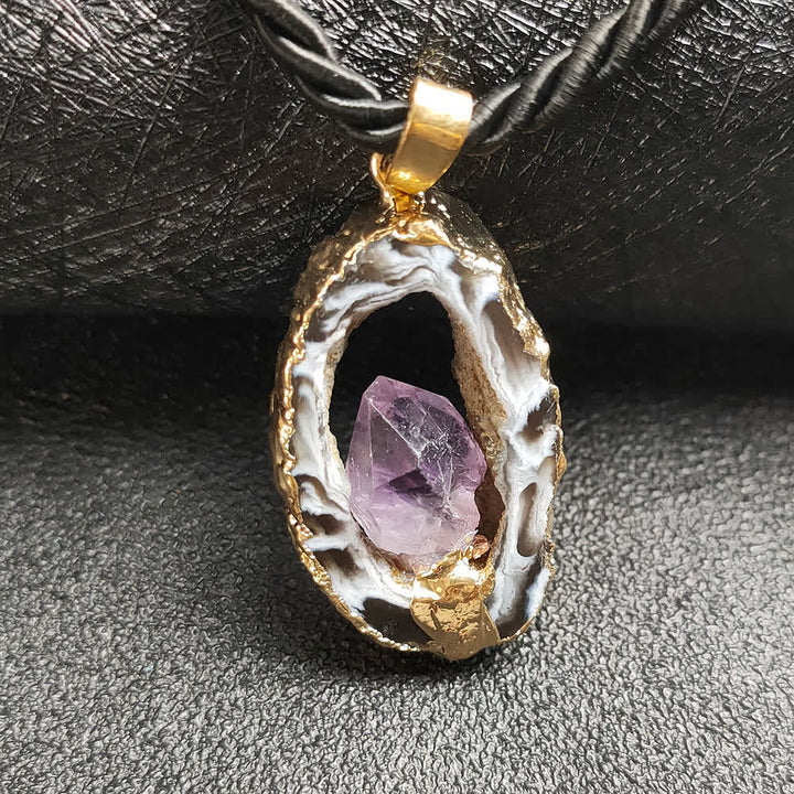 Olivenorma Amethyst White Agate Crystal Cave Pendant Necklace