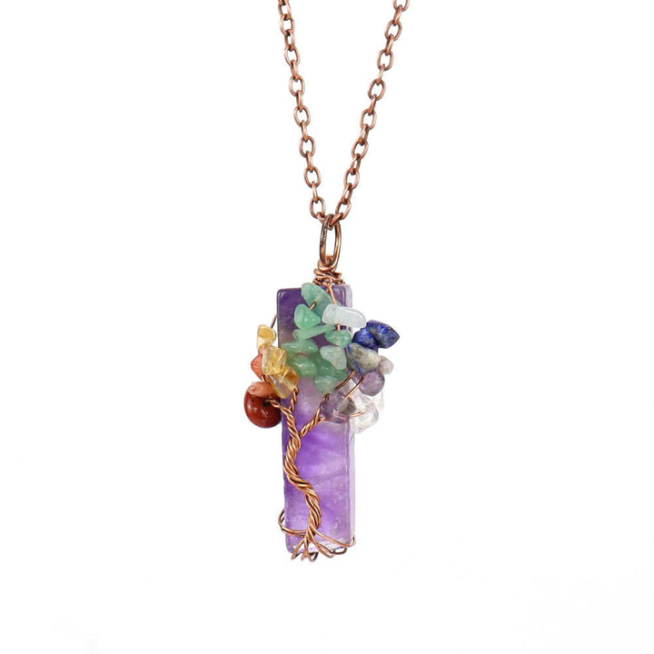 Olivenorma Rectangular Natural Stone Chakra Pendant Necklace