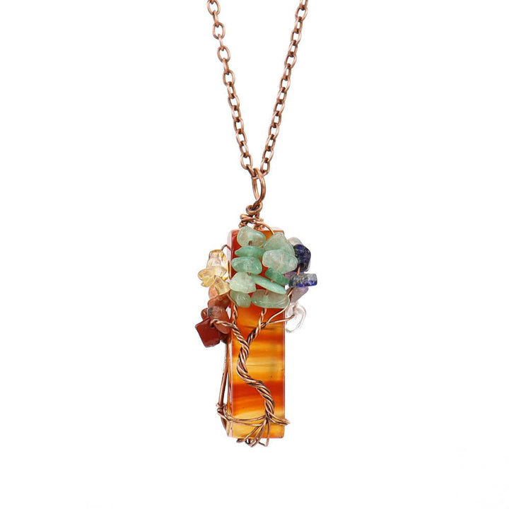 Olivenorma Rectangular Natural Stone Chakra Pendant Necklace