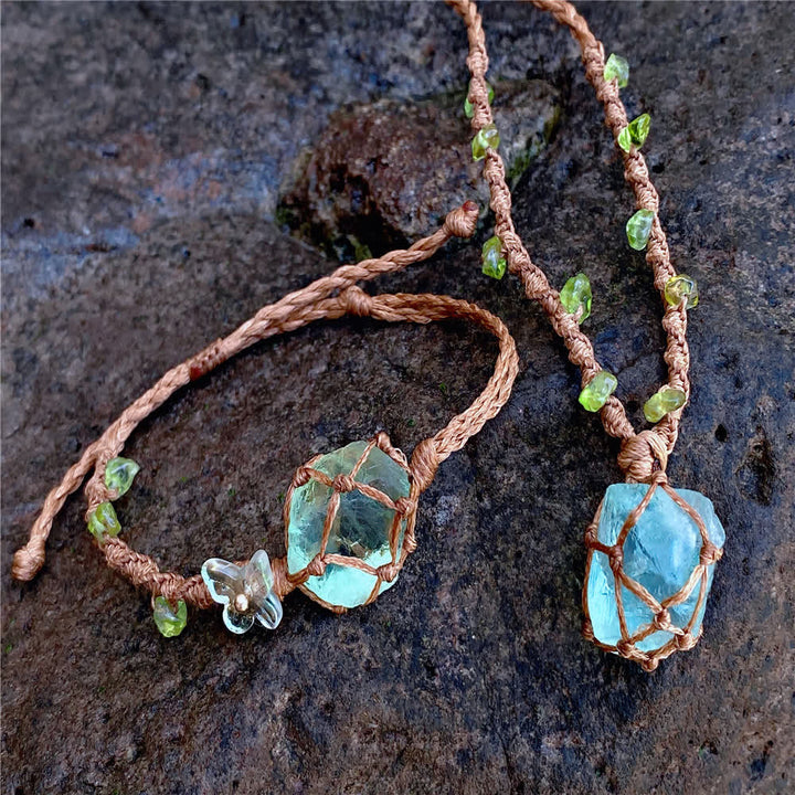 Olivenorma Green Fluorite Crystal Braided Bracelet Necklace