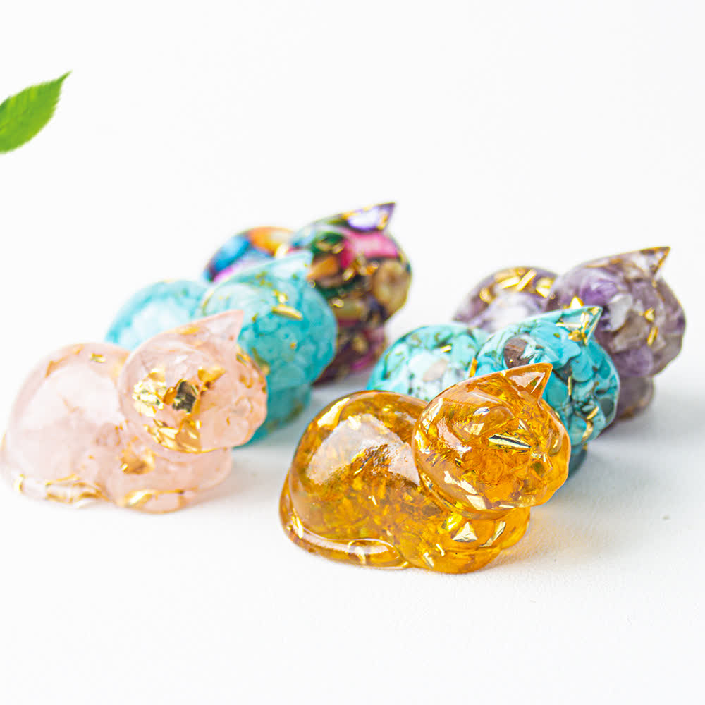 Olivenorma Natural Crystal Resin Cat Gemstone Decoration - image 0