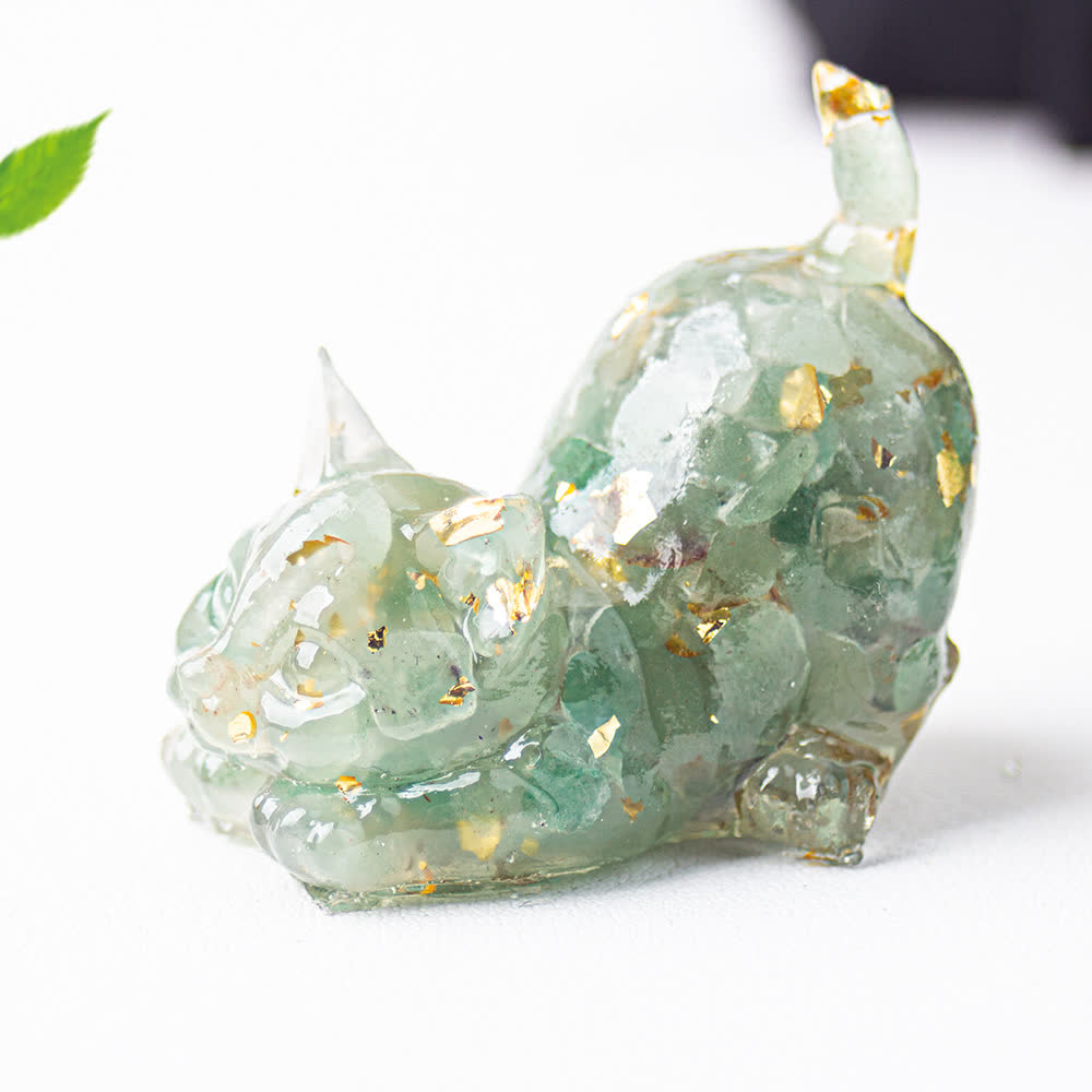 Olivenorma Playful Blessing Crystal Cat Figurine Gemstone Decoration - Green Aventurine - With Card - image 23