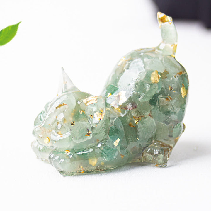 Olivenorma Playful Blessing Crystal Cat Figurine Gemstone Decoration - Green Aventurine - With Card - image 23