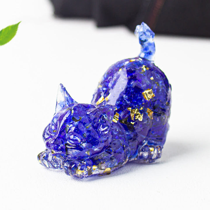 Olivenorma Playful Blessing Crystal Cat Figurine Gemstone Decoration - Blue Glaze - With Card - image 72