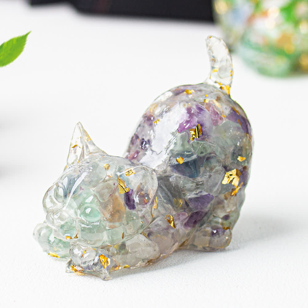 Olivenorma Crystal Resin Stretching Cat Gemstone Decoration