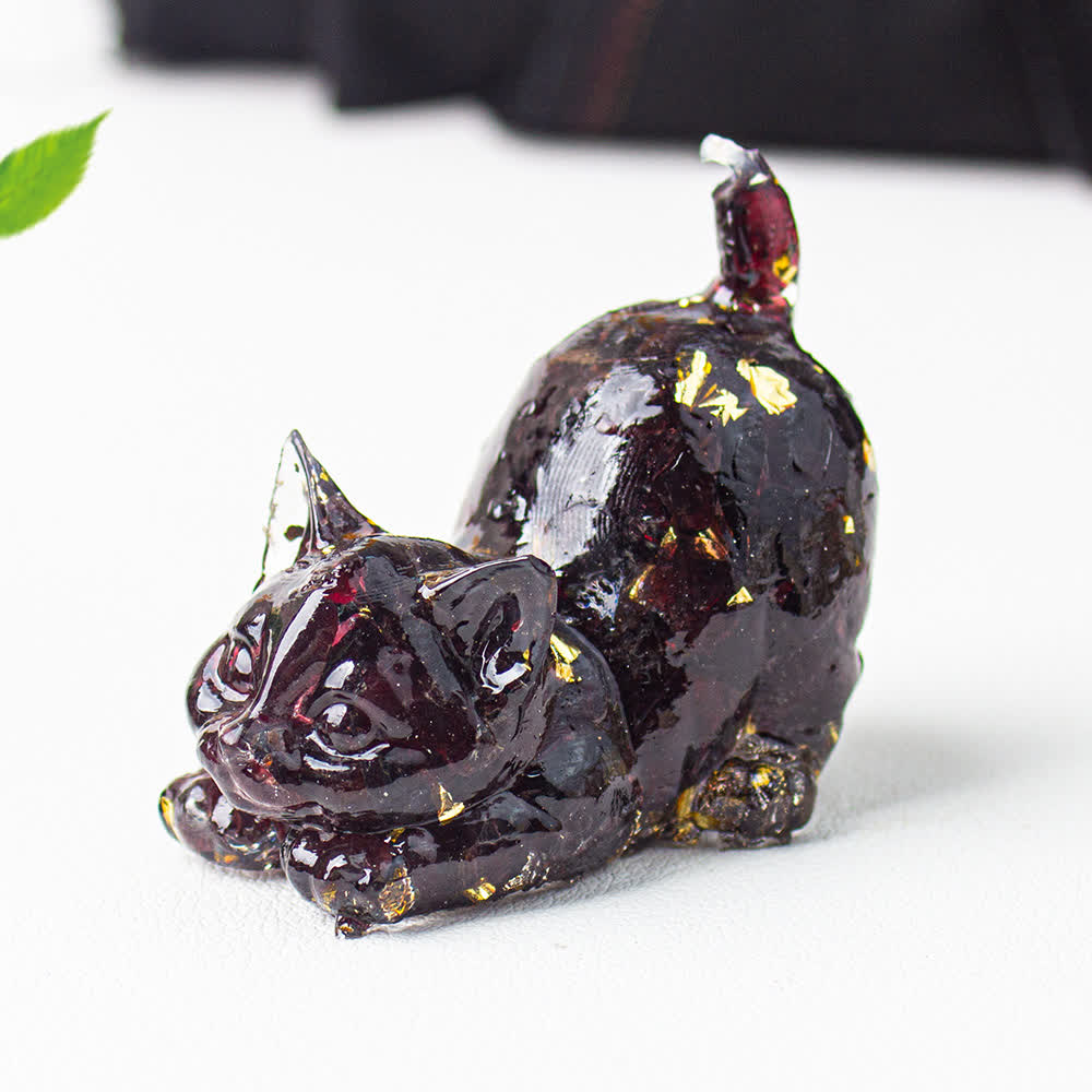Olivenorma Playful Blessing Crystal Cat Figurine Gemstone Decoration - Garnet - With Card - image 19